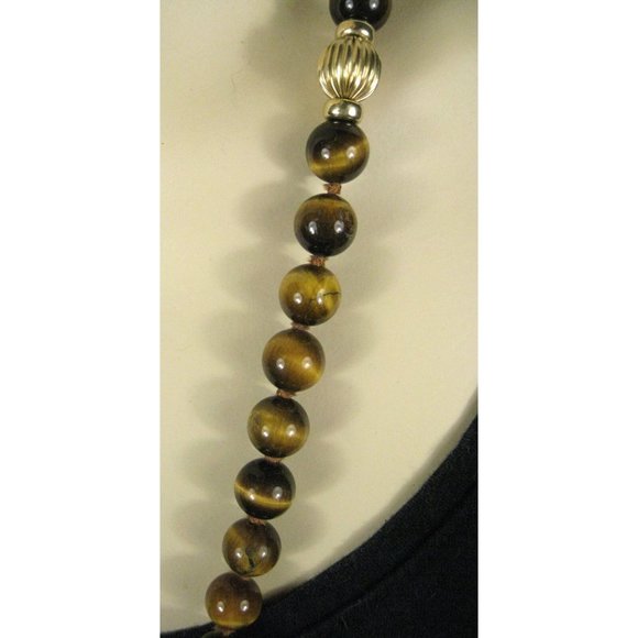 Tiger Eye Beaded Necklace 26 Long Single Strand Knots 14k Gold Filled Clasp VTG - Picture 4 of 7